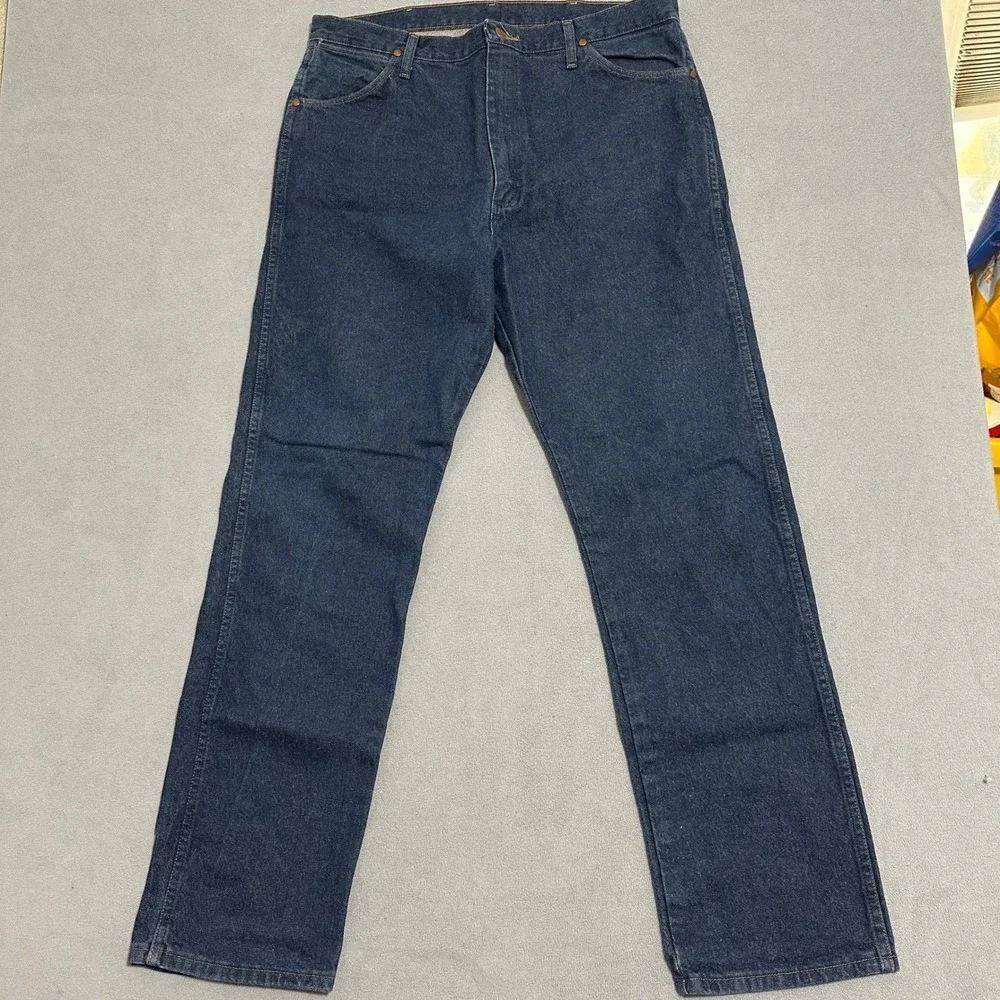 Wrangler Straight Leg Jeans Denim Mid-Rise Stretch Blue Mens Size W38 x L34